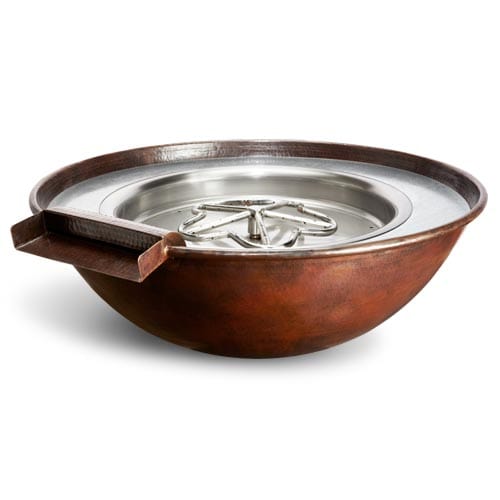 HPC Fire Fire Table Standard Burner / Propane / Electronic Ignition 24VAC Unit HPC Fire Inspired - Tempe 31-Inch Round Hammered Copper Gas Outdoor Fire Bowl with Water