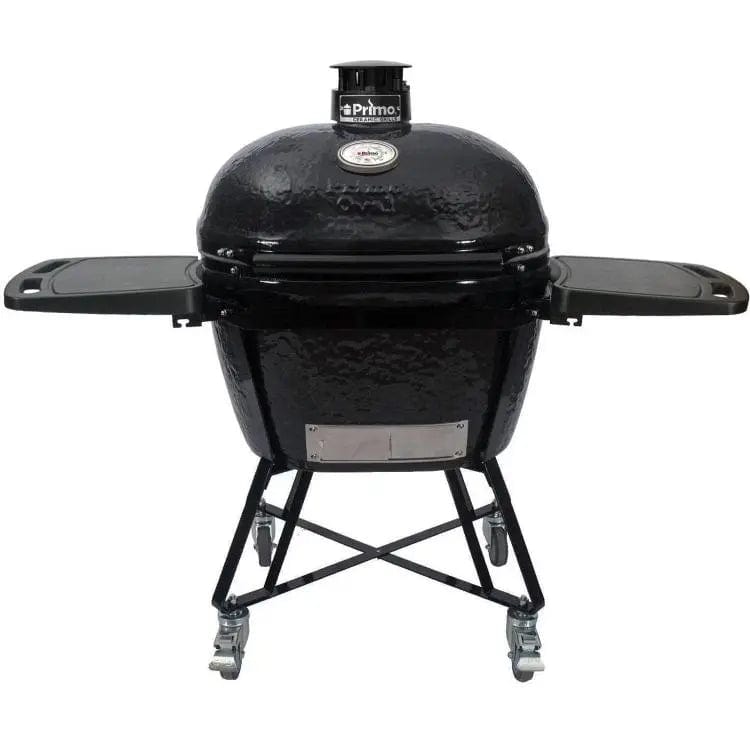 Primo Grills Charcoal Grill Primo - All-In-One Oval XL 400 Ceramic Kamado Grill With Cradle, Side Shelves, And Stainless Steel Grates
