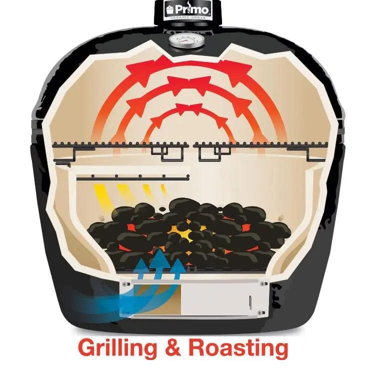 Primo Grills Charcoal Grill Primo Grills - All-In-One Oval Large 300 Ceramic Kamado Grill With Cradle, Side Shelves, And Stainless Steel Grates