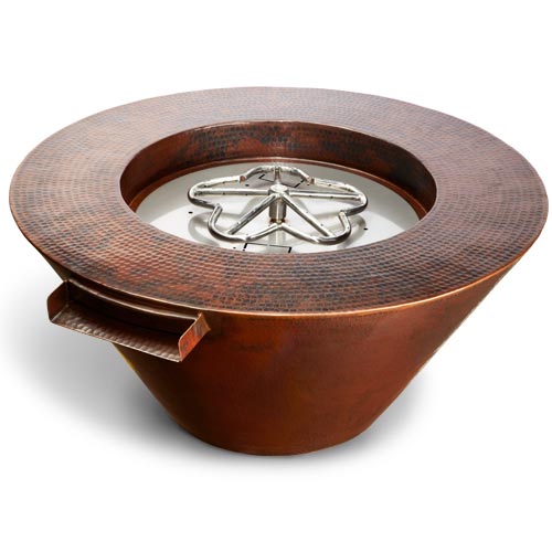 HCP Fire - Mesa 32-Inch Round Hammered Copper Gas Fire and Water Bowl HPC Fire