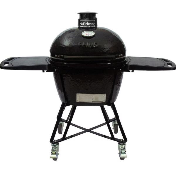 Primo Grills - All-In-One Oval Large 300 Ceramic Kamado Grill With Cradle, Side Shelves, And Stainless Steel Grates Primo Grills