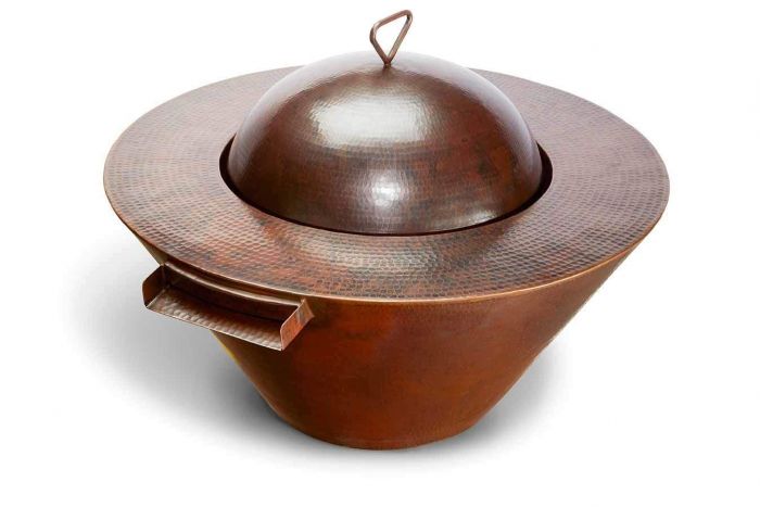 HCP Fire - Mesa 32-Inch Round Hammered Copper Gas Fire and Water Bowl HPC Fire