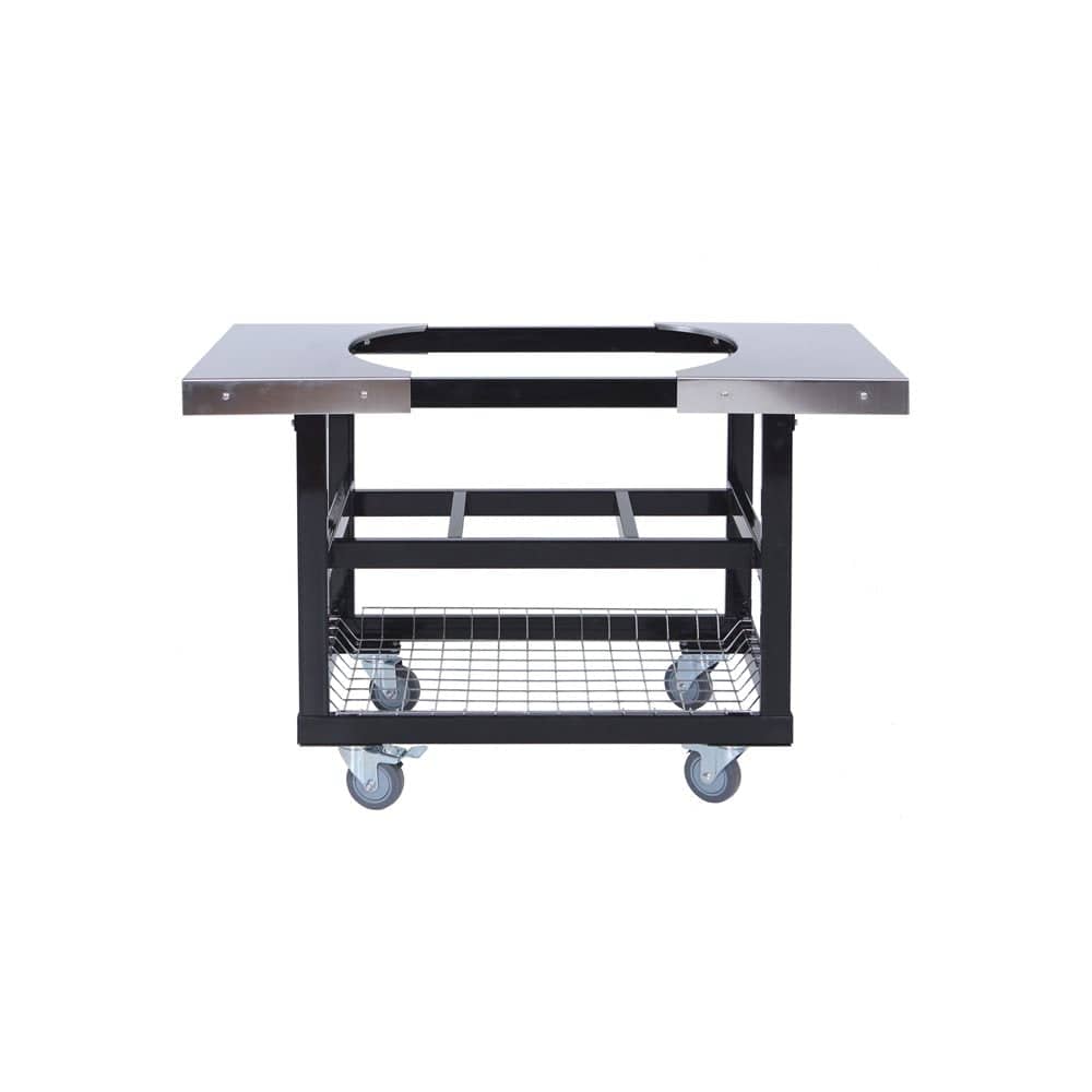 Primo Grills Charcoal Grill Oval Large 300 Ceramic Kamado Grill w/ Cart Base with Basket and SS Side Shelves Primo Grills - Oval Large 300 Ceramic Kamado Grill With Stainless Steel Grates